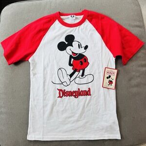NEW Disneyland Disney Baseball Tee Shirt Adult XS White Red Mickey Mouse